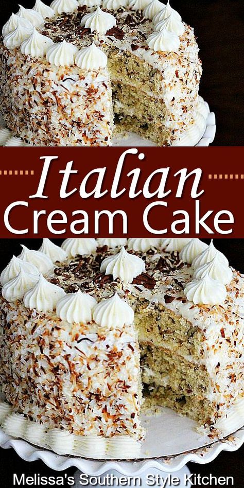 Decadent Italian Cream Cake Recipe, Most Delicious Cake Ever, Italian Cakes Birthday, Is It Cake Recipes, Easy Elegant Birthday Cakes, Best Easter Cake Recipes, Amazing Italian Recipes, Italian Cream Cake Sheet Cake, Italian Dream Cake