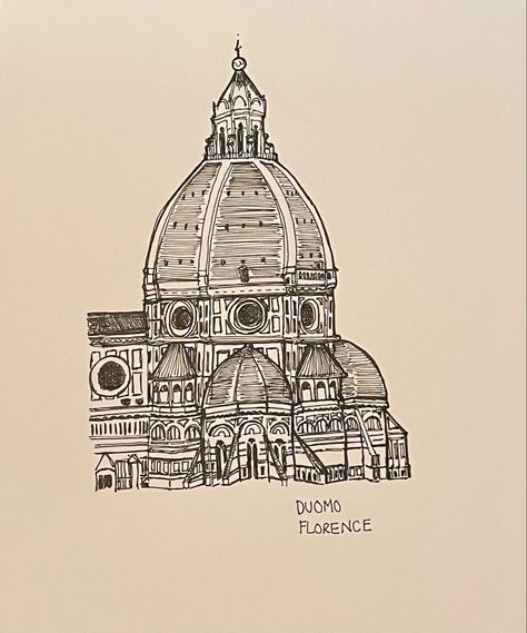 Florence Duomo Drawing, Sketches Of Italy, Italy Buildings Drawing, Florence Italy Drawing, Florence Italy Sketch, Italian Architecture Tattoo, Duomo Florence Tattoo, Duomo Florence Drawing, Florence Stamp Tattoo