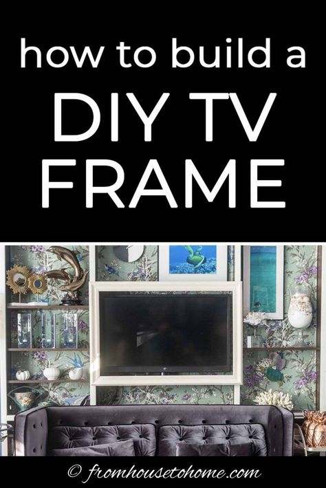 Made from wood (or MDF) and moldings, a DIY TV frame is an easy home decor project that will help dress up your flat screen television. #fromhousetohome #homedecorideas #diyproject #diyhomedecor #homedecor #beautifulrooms Diy Tv Frame, Arts And Crafts Home Decor, Build A Frame, Tv Covers, Barn Living, Tv Frame, Home Decor Idea, Diy Tv, Small Living Room Decor