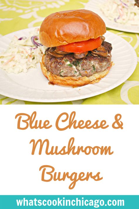 Blue Cheese & Mushroom Burgers #dinner #recipes #gourmet Blue Cheese Mushroom Burger, Blue Cheese Burgers, Mushroom Burger, Healthy Dishes, Blue Cheese, Chicken Burgers, Salmon Burgers, Sandwiches, Stuffed Mushrooms