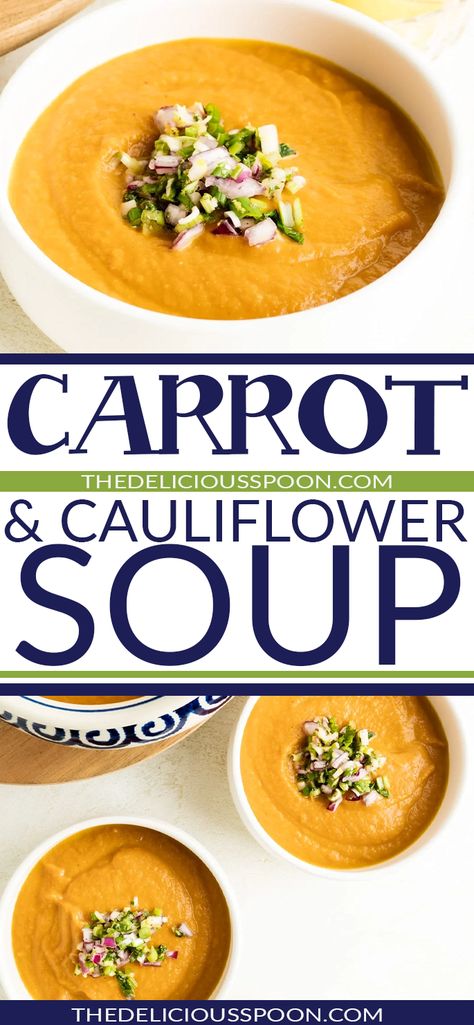 Golden Cauliflower Soup, Cauliflower Carrot Soup Recipes, Healthy Cauliflower Soup Recipes, Carrot Cauliflower Recipes, Cauliflower And Carrot Soup, Carrot Cauliflower Soup, Slow Cooker Cauliflower Recipes, Cauliflower And Carrot Recipes, Cauliflower Carrot Recipes