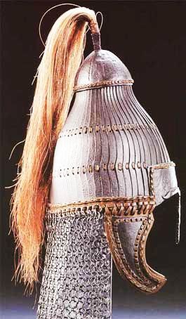 An Avar helmet, which was adopted by the Huns from the Avar, a nomadic equestrian society in Central Asia. The Huns, Lamellar Armor, Chinese Armor, Old Warrior, Germanic Tribes, A Knight's Tale, Ancient Armor, Historical Armor, Early Middle Ages