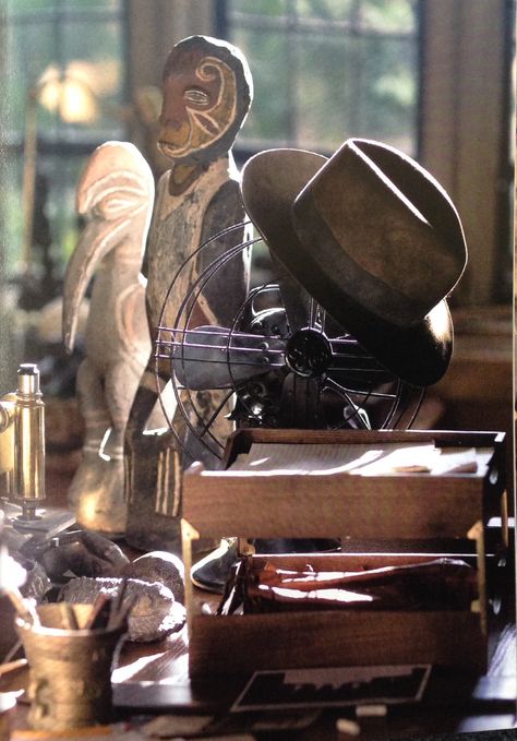 Indy's desk. Indiana Jones Office Aesthetic, Indiana Jones Office, Treasure Hunter Aesthetic, Henry Jones Jr, Pulp Adventure, Henry Jones, Adventure Aesthetic, Treasure Hunter, Adventure Style