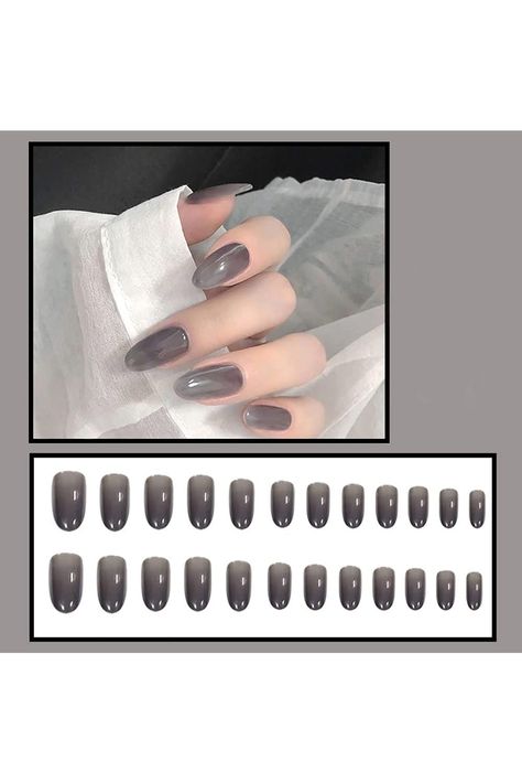 Jelly Gray Press on Nails Short Stiletto Glossy Fake Nails Medium with Nail Glue Acrylic Glue on False Nail Stick on Nails for Women Gifts(Jelly Gray) Jelly Grey Nails, Gray Press On Nails, Acrylic Na, Oval Acrylic Nails, Nails Inspiration Summer, Acrylic Glue, Stick On Nails, Medium Long, False Nail