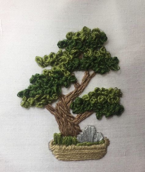 Bonsai Embroidery, Embroidery Icons, Embroidery Trees, Embroidery Tree, Diy Fabric Jewellery, Mini Bonsai, Clay Wall Art, Flowers Embroidery, Embroidery Works