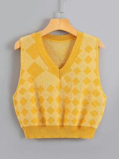 Yellow Sweater Vest, Cool Jumpers, Code Clothes, Yellow Clothes, Geo Pattern, Sweater Vests, Argyle Pattern, Sweater Vest Women, Dr Closet