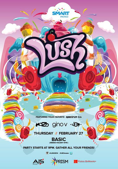 LUSH 2014 Poster on Behance Photo Booth Design, Candy Poster, Graphic Design Collection, Editing Inspiration, Event Poster, Graphic Design Poster, Candy Land, Booth Design, Sound Design