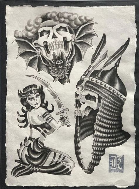 American Traditional Lady, Spit Shading, American Style Tattoo, Lady Knight, Medieval Tattoo, Airbrush Designs, Demon Tattoo, Traditional Tattoo Sleeve, Fantasy Tattoos