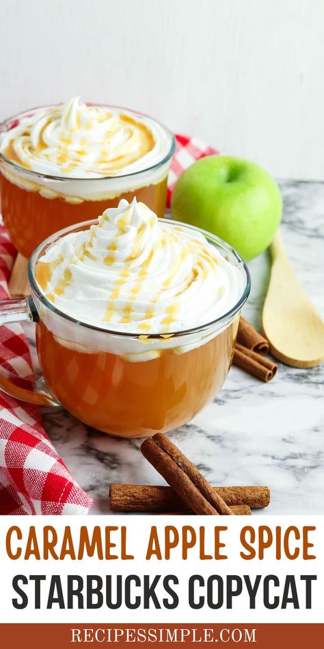 Carmel Apple Spice Starbucks, Starbucks Caramel Apple Spice, Best Non Alcoholic Drinks, Caramel Apple Spice, Apple Drinks, Starbucks Caramel, Copy Cats, Spiced Drinks, Cinnamon Syrup