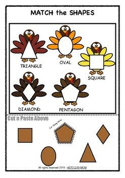 Turkey Shape Activities Preschool, Thanksgiving Math For Toddlers, Turkey Shapes Preschool, Turkey Shape Craft, Thanksgiving Centers For Preschool, November Math Activities Preschool, Turkey Theme Preschool Activities, Shapes Sorting Activity, Turkey Prek Activities