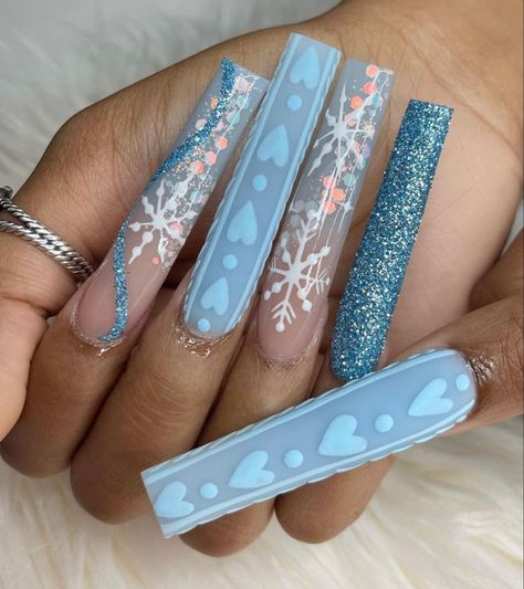 Winter Nails Coffin - Want more information and details? Click to visit for more tips. Classy Christmas Nails, Christmas Nails Winter, Blue Christmas Nails, Long Acrylic Nail Designs, Blue Acrylic Nails, Winter Nails Acrylic, Happy Nails, Classy Christmas, Nails Winter