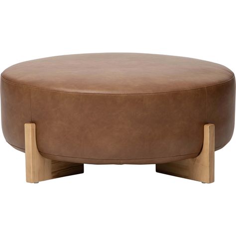 Marlowe Cocktail Ottoman, Copley Brown-Furniture - Chairs-High Fashion Home Multimedia Room, Round Ottoman Coffee Table, Round Leather Ottoman, Leather Ottoman Coffee Table, Wisteria Purple, Modern Farmhouse Table, Ottoman Decor, Modern Ottoman, Living Room Decor Fireplace