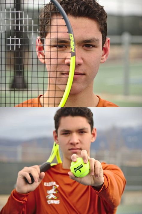 Senior Picture Ideas For Guys Tennis, Boys Tennis Senior Pictures, Guy Tennis Senior Pictures, Tennis Portrait Photography, Tennis Photoshoot Ideas Men, Tennis Senior Photos, Tennis Pictures Poses, Tennis Portraits, Tennis Photoshoot Ideas