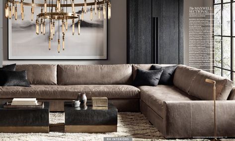 Restoration Hardware Leather Sectional Decor, Restoration Hardware Living Room, Leather Sofa Living Room, Leather Sectional Sofas, Living Room Styles, Transitional Living Rooms, Living Room Leather, Leather Sectional, Restoration Hardware