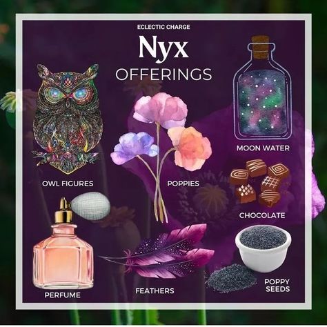 Nyx Altar Ideas, Nyx Goddess Offerings, Nyx Goddess Of Night Symbols, Nyx Deity, Greek Paganism, Greek Goddess Of The Night, Pagan Aesthetic, Nyx Goddess, Witchcraft Quotes