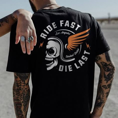 Ride Fast Die Last Skull Helmet T-Shirt Dope Tees, Skull Helmet, Skull T Shirt, Motorcycle Style, Skull Tshirt, Biker Style, Jersey Design, Black Print, Graphic Shirts