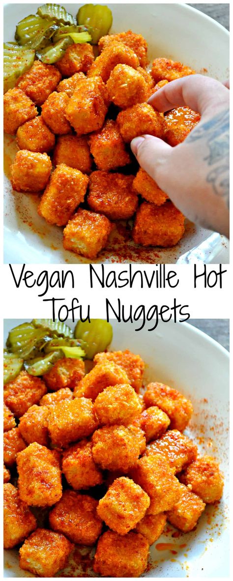 Nashville Hot Tofu, Rabbit And Wolves, Tofu Nuggets, Nashville Hot, Vegan Appetizers, Idee Pasto Sano, Tofu Recipes, Vegan Cooking, Vegetarian Meals