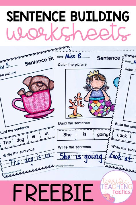 Sentence Starters For Kindergarten, 1st Grade Sentence Starters, Sentence Building Kindergarten Centers, Sentence Activities First Grade, Sentence Stems For Writing First Grade, Mixed Up Sentences For First Grade, Writing Practice 1st Grade, Beginner Sentence Writing, Parts Of A Sentence 2nd Grade