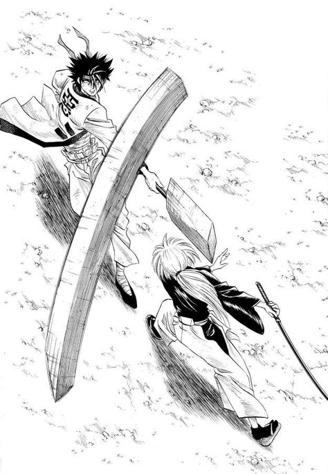 Rurouni Kenshin Manga Panels, Rouroni Kenshin, Sanosuke Sagara, Movement Composition, Kenshin Le Vagabond, Kenshin Anime, Dual Swords, Rurôni Kenshin, Samurai Artwork