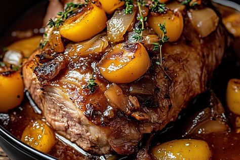 This Apple Cider Braised Pork Shoulder is a fall favorite—slow-cooked to perfection with apple cider, herbs, and roasted apples. Tender, juicy, and packed with flavor! Pork Shoulder Roast Crock Pot Slow Cooker Apple Cider, Apple Cider Pork Roast, Apple Cider Pork Roast Slow Cooker, Apple Cider Braised Pork, Apple Braised Pork Shoulder, Apple Cider Braised Pork Shoulder, Apple Cider Braised Brisket, Pork Roast Recipes Oven, Crockpot Pork Shoulder