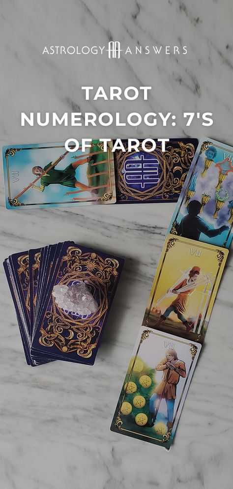 What does a 7 in your Tarot spread mean? Find out in today's numerology article! #tarot #numerology #tarotnumerology #sevensoftarot #tarotspreads #tarotcards #tarotcardmeanings #minorarcana Numerology Number 7, Numerology 7, Tarot Numerology, The Number 7, Tarot Tips, Tarot Spread, Tarot Learning, Tarot Card Meanings, Minor Arcana