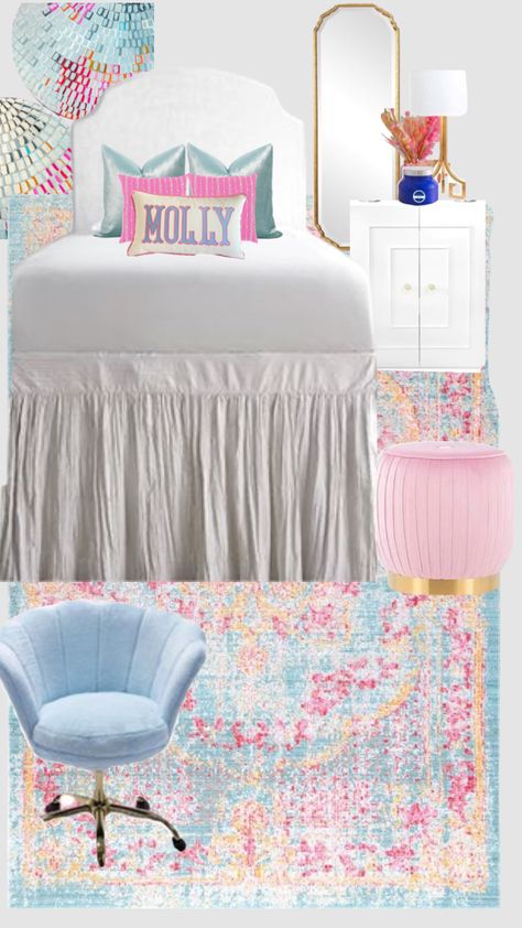 #myfirstshuffle Blue And Pink Dorm Room, Fsu Dorm, Sorority House Rooms, Glam Apartment Decor, Sorority Room, Dorms Decor, Pink Dorm Rooms, Preppy Dorm Room, Pink Dorm