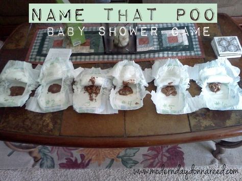 Name That Poo. Nasty, but a classic. Melt different types of chocolate bars (caramel, nuts, etc) in baby diapers and have guests guess which is which- or have them race to devour their diaper first. | 30 Baby Shower Games That Are Actually Fun Bos Baby, Fiesta Shower, Funny Baby Shower Games, Shower Tips, Boy Baby Shower Ideas, Fun Baby Shower Games, Cool Baby, Shower Bebe, Fiesta Baby Shower