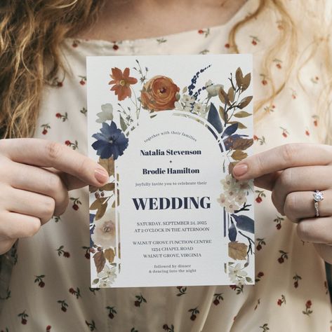 Navy Blue Terracotta, Navy Blue Wedding Theme, Floral Boho Wedding, Blue Terracotta, Boho Wedding Invitation, Wedding Navy, Wedding Invitation Size, Bohemian Style Wedding, Watercolor Boho