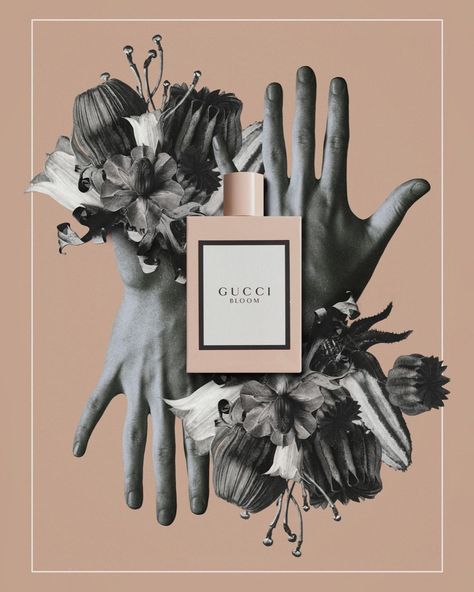 Gucci Poster Design, Perfume Design Poster, Collage Ads, Collage Advertising, Gucci Poster, Advertising Collage, Perfume Advertisement, Fragrance Advertising, Contemporary Collage