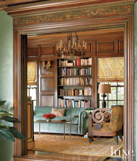 A 1920s Mediterranean Los Angeles Home with Original Architectural Elements | Luxe Interiors + Design Mediterranean Library, Reading Rooms, Decorative Styles, Library Inspiration, Library Office, Reading Nooks, Spanish Style Homes, Architecture Home, Luxurious Home