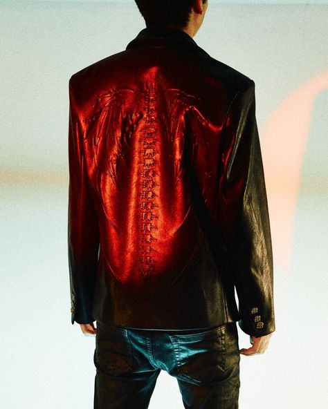 MENACE Los Angeles - God Willing Collection - Skeletal Embossed Leather Blazer - 2021 Skeletal, Leather Blazer, Embossed Leather, Red Leather, Red Leather Jacket, Leather Jacket, Angeles, Blazer, Red