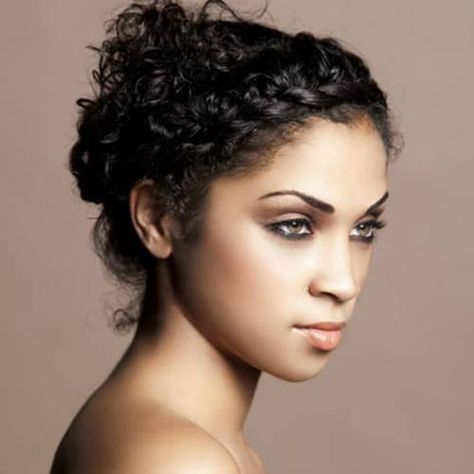 photo of updo hairstyle for growing out hair Short Curly Hair Updo, Curly Side Braid, Greek Hairstyles, Greek Goddess Hairstyles, Curly Hair Headband, Greek Hair, Updo With Headband, Growing Out Hair, Tail Hairstyle