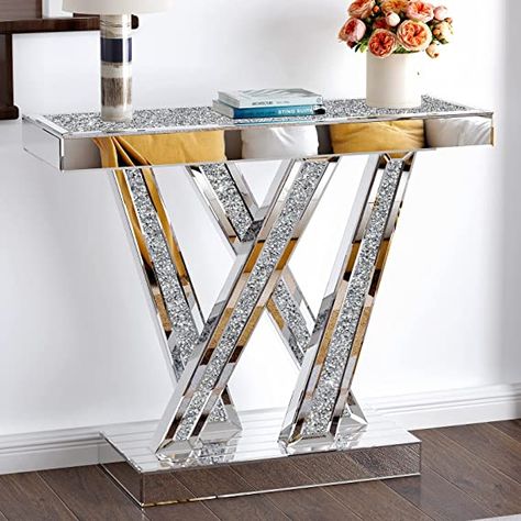 About this item:
【Impressive Table】This Mirrored Console Table is the latest in our stunning mirrored range of furniture. Featuring a unique yet stunning diamond frame design, this piece is sure to impress and become an instant favourite.
Thanks to its imaginative, eclectic character,all eyes will be on this small entrance table when anyone enters your interior.
Product Dimensions	11.8"D x 35.43"W x 29.53"H
Color-Silver Console Table
Shape-Rectangular
Brand-blingworld
Table design-Console Table Glass Entryway Table, Console Table Entry, Silver Console Table, Mirror Console Table, Small Console Table, Console Table Wood, Living Room Table Sets, Wall Mirrors Set, Mirrored Console Table