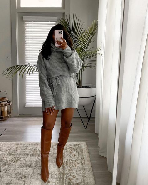 Brittney Cherelle, Outfits Knee High Boots, Fall Boots Outfit, Cozy Sweater Dress, Sweater Dress Outfit, Tan Boots, Soft Classic, Fly Girl, Outfit Inspo Fall