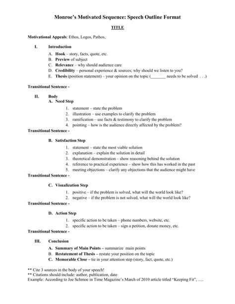 Monroe's Motivated Sequence: Outline Format Persuasive Essay Outline, Expanding Sentences, Speech Outline, Speech Topics, Inspirational Writing, Persuasive Techniques, Outline Format, Outline Template, Book Reports