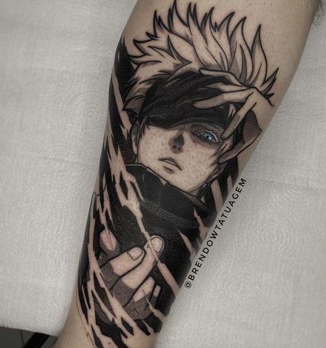 Jujutsu Kaisen Gojo Tattoo, Jujutsu Kaisen Tattoo Ideas Gojo, Gojo Tattoo Designs, Jujutsu Kaisen Tattoo Design, Jujutsu Kaisen Tattoo Ideas, Kurama Tattoo, Jujutsu Kaisen Tattoo, Gojo Tattoo, Jjk Tattoo