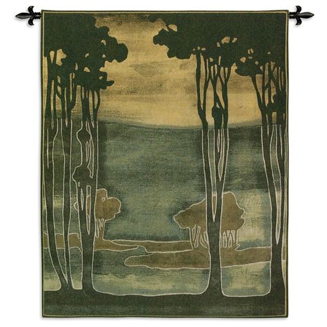 Fine Art Tapestries Nouveau Trees I Cotton Wall Tapestry (Blended color waves), Multi Newcomb Pottery, Tree Tapestry, Tapestry Wall Art, Upstate Ny, Tree Silhouette, Pottery Designs, Contemporary Landscape, Landscape Walls, Tapestry Weaving