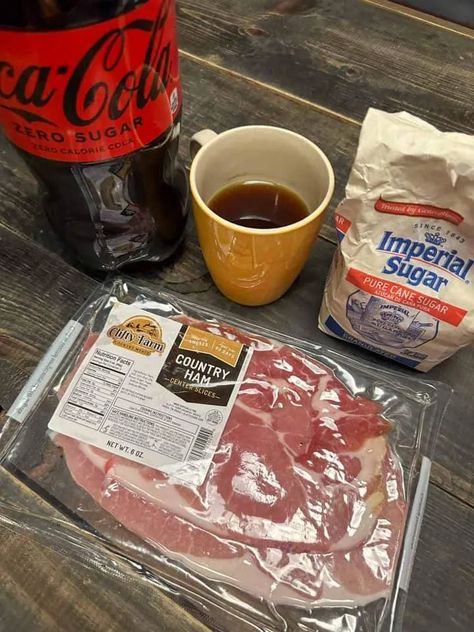 Country Ham And Red Eye Gravy, Red Eyed Gravy Recipe, How To Cook Country Ham Slices, Ham Cooked In Coke, Coke Cola Ham, Ham With Coke, Ham Slices Recipes, Coke Ham, Country Ham Recipes