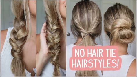 Hair Up No Hair Tie, Updo Without Hair Tie, No Hair Tie Braid, Braid With No Hair Tie, How To Do Hairstyles Step By Step, No Tie Hairstyles, Hairstyles With No Hair Tie, How To Put Your Hair Up Without Hair Tie, Hairstyles Without Hair Ties