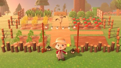 Acnh Cottagecore Vegetable Garden, Animal Crossing Farm Island Ideas, Garden Ideas Animal Crossing New Horizon, Farm In Animal Crossing, Garden In Animal Crossing, Garden Idea Animal Crossing, Garden Inspo Animal Crossing, Animal Crossing Farm Inspiration, Animal Crossing Allotment Ideas