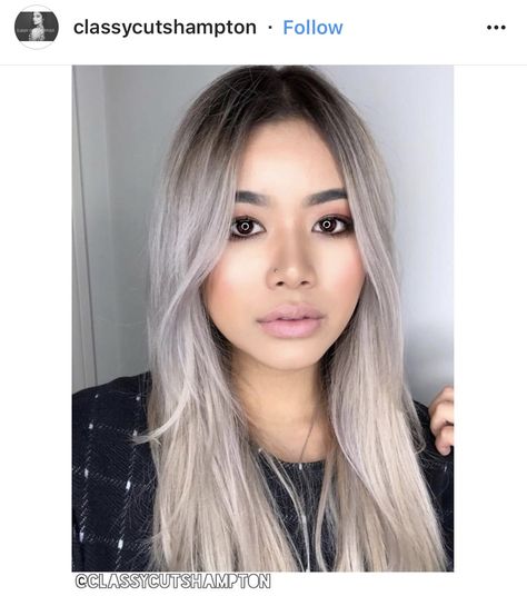 Ash Blonde On Asian Hair, Cool Blonde Asian Hair, Cool Toned Blonde Hair Asian, Asian Ashy Blonde, Ash Blonde Asian, Lob Inspiration, Asian Blonde Hair, Balayage Platinum, Asian Brown Hair