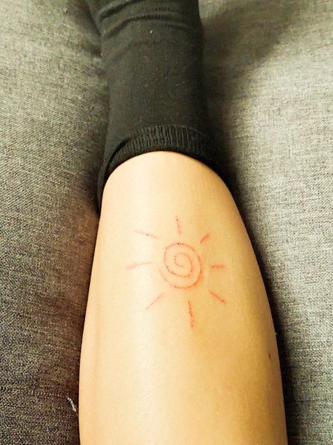 Spiral Sun Tattoo, Tattoo Stick And Poke, Spiral Sun, Stick N Poke, Poke Tattoo, Stick And Poke, Sun Tattoo, Print Tattoos, Paw Print Tattoo