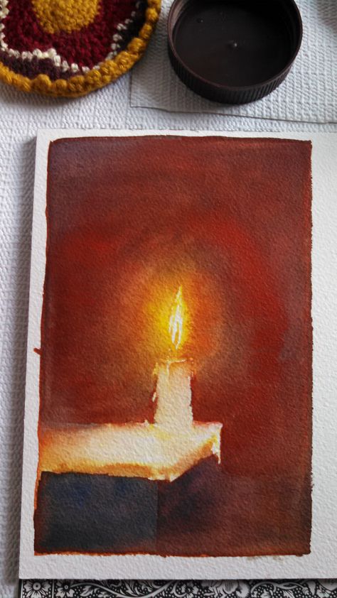 Candle light. Original watercolor painting. Watercolor Candles Painting, Candle Art Drawing, Watercolor Candle, Candle Sketch, Candle Watercolor, Christmas Cave, Watercolor Candles, Candle Illustration, Candle Drawing