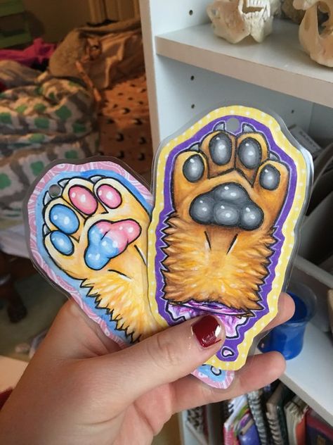 Custom Fursona Paw Badge Fursona Badge, Candy Gore, Fursuit Paws, Paw Drawing, Holographic Gold, My Schedule, Reference Sheet, Ink Pens, Custom Badges