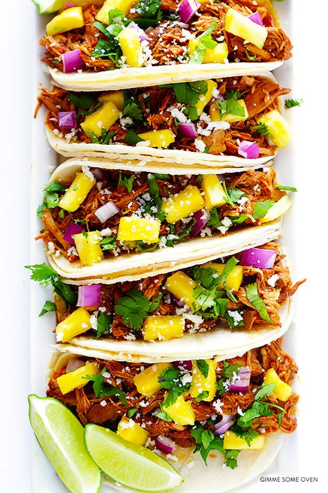 Slow Cooker Tacos Al Pastor Recipe | gimmesomeoven.com Al Pastor Recipe, Tacos Al Pastor Recipe, Health 2023, Tuesday Recipes, Tacos Mexicanos, Potluck Dinner, Tacos Al Pastor, Slow Cooker Tacos, Gimme Some Oven