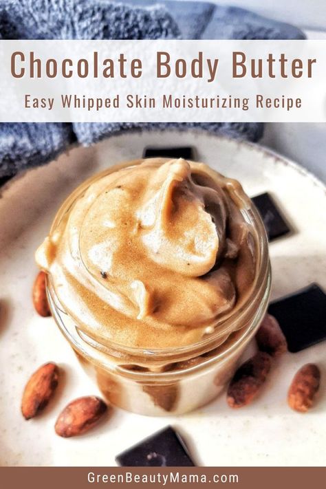 Whipped Chocolate Mint Body Butter Whipped Cocoa Butter Diy, Magnesium Body Butter Recipe, Cocoa Butter Recipes, Chocolate Body Butter, Body Butter Recipe Whipped, Whipped Body Butter Recipe, Body Oil Diy, Diy Body Butter Recipes, Body Butter Recipe