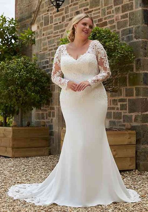 Jeannette Wedding Dress from Romantica - hitched.co.uk Long Sleeve Wedding Dress Midsize, Curvy Mermaid, Wedding Dresses For Older Women, Dresses For Older Women, Dress For Chubby, Curvy Wedding Dress, Plus Size Wedding Dresses With Sleeves, Curvy Wedding, Illusion Sleeves