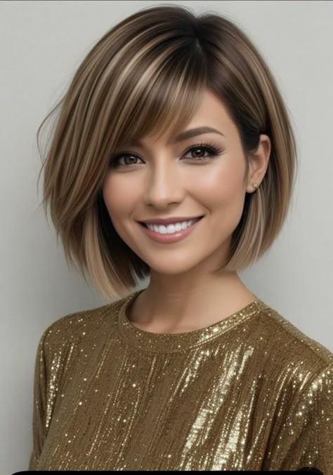 Sunkissed Hair Highlights, Bobs With Side Bangs, Chocolate Cherry Brown Hair, Cherry Brown Hair, Sunkissed Hair Brunette, Sunkissed Hair, Haircuts To Try, Blonde Bob Haircut, Blonde Hair Transformations