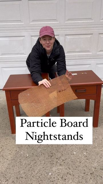 Particle Board Projects, Partical Board Furniture Makeover, Particle Board Furniture Makeover, Paint Particle Board Furniture, Painting Particle Board Furniture, Nightstand Makeover Diy, Paint Particle Board, Nightstand Redo, Particle Board Furniture