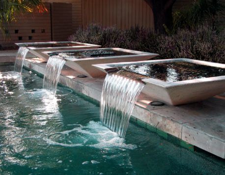 Swimming Pool Landscape Design, Garden Fountain Ideas, Lanai Design, Pool Waterfalls, Waterfall Pool, Pool Gazebo, Fountain Ideas, Kolam Koi, Outdoor Water Features